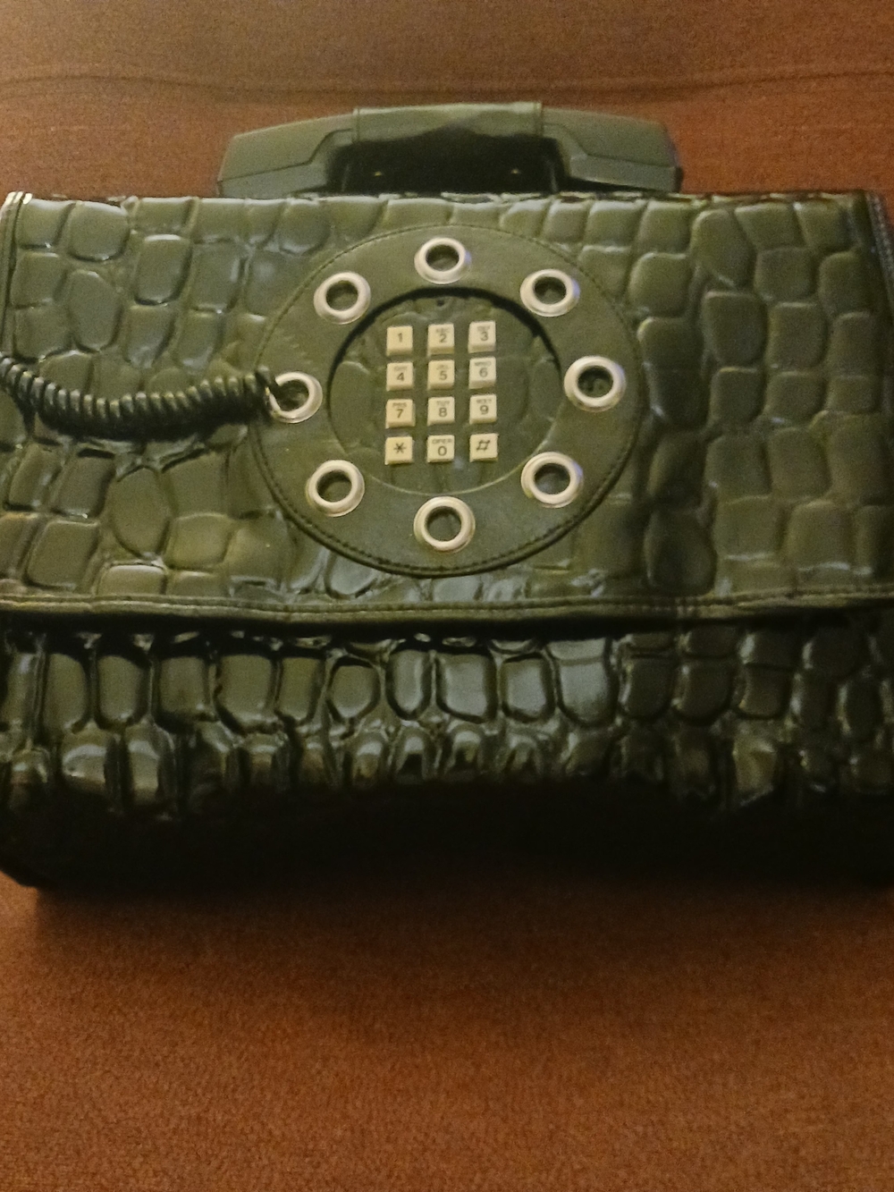 Black Croc-Embossed Telephone Handbag